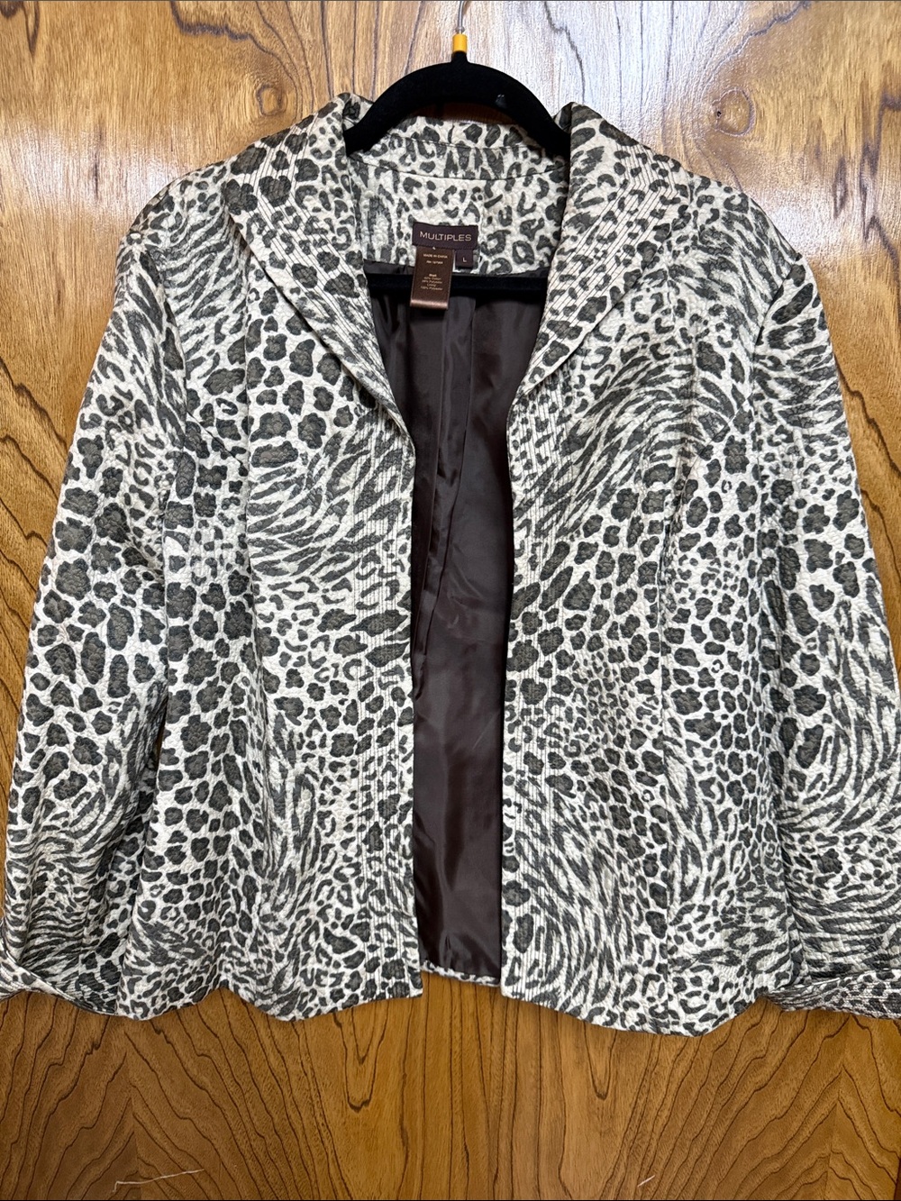 Multiples Women's Brown Beige Animal Print L Blazer Jacket